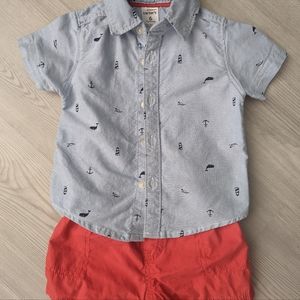 Carter's Baby Boy Button down shirt and shorts size 6mn